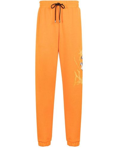 Roberto Cavalli Rc Monogram Lightning-print Sweatpants - Orange