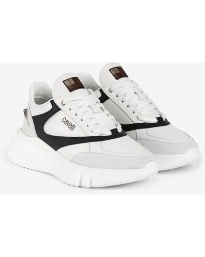Roberto Cavalli Tiger Tooth Panelled Trainers - White