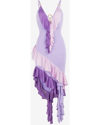 Roberto Cavalli Ruffle-trimmed Dress - Purple