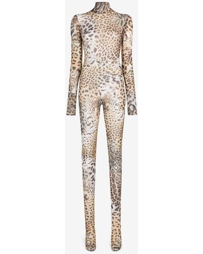 Roberto Cavalli Leopard-print Full-length Jumpsuit - White
