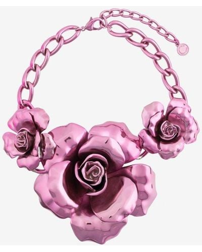 Roberto Cavalli Metallic Floral Necklace - Pink