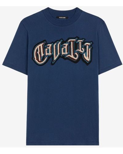 Roberto Cavalli T-shirt mit logo-applikation aus baumwolle - Blau