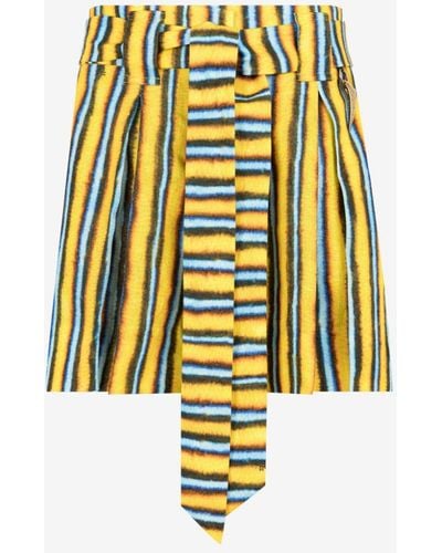Roberto Cavalli Exotic Stripe-print Pleated Linen Shorts - Metallic
