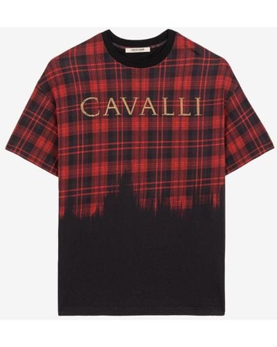 Roberto Cavalli T-shirt aus baumwolle mit tartan-print - Schwarz