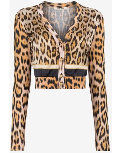Roberto Cavalli Strickjacke aus wolle mit jaguar-print - Weiß