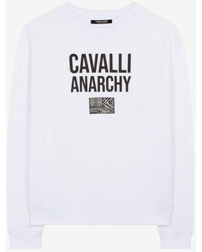 Roberto Cavalli Sweatshirt aus baumwolle mit slogan-print - Weiß