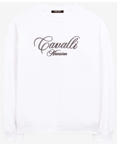 Roberto Cavalli Pullover aus baumwolle mit logo-stickerei - Weiß