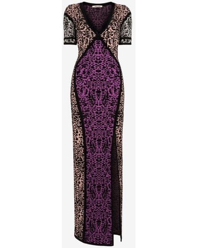 Roberto Cavalli Animal Print Paneled Maxi Dress - Purple