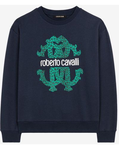 Roberto Cavalli Rc Monogram-print Cotton Sweatshirt - Blue