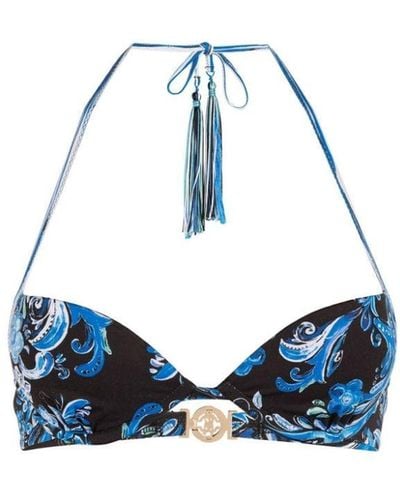 Roberto Cavalli Filigree-print Halterneck Bikini Top - Blue