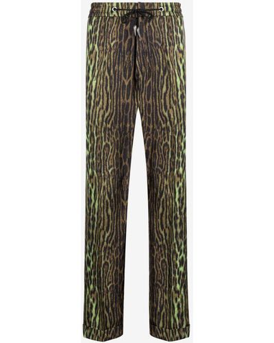 Roberto Cavalli Ocelot-print Silk Pants - Green