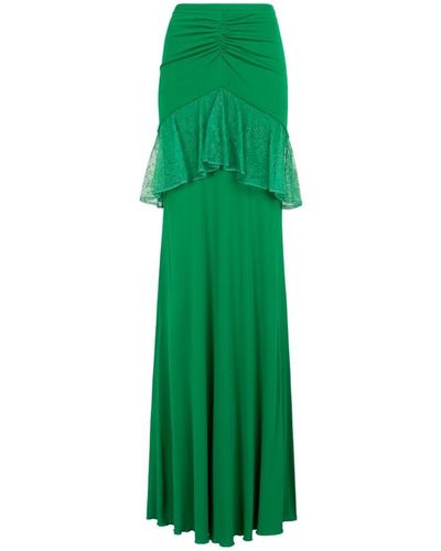 Roberto Cavalli Lace-trim Ruched Maxi Skirt - Green