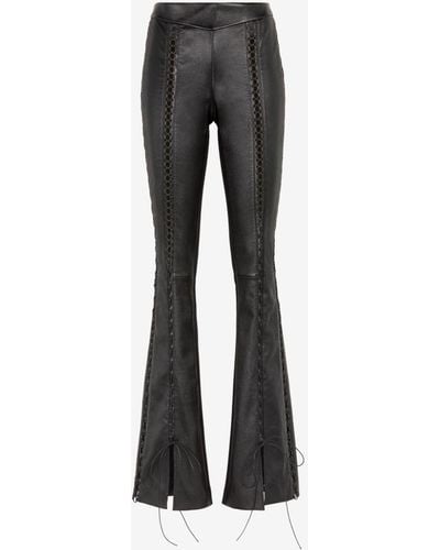 Roberto Cavalli Lace-up Flared Leather Pants - Black