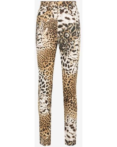 Roberto Cavalli Enge jeans mit jaguar-print - Weiß