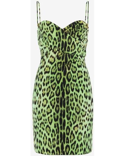 Roberto Cavalli Jaguar Print Sleeveless Minidress - Green