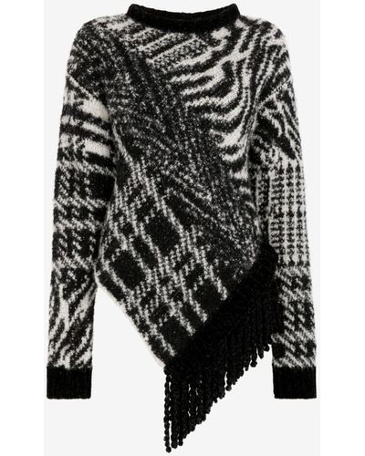 Roberto Cavalli Zebra Check-jacquard Asymmetric Sweater - Black
