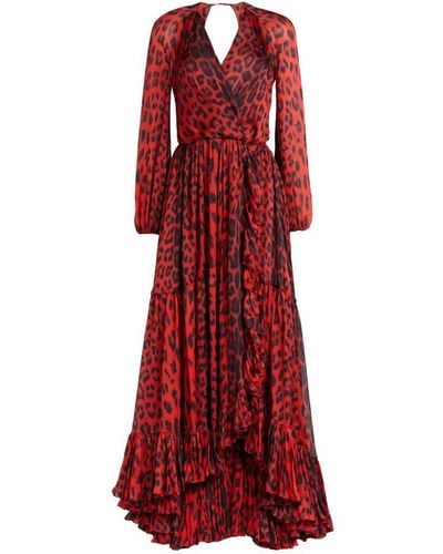 Roberto Cavalli Kleid aus seide mit leopardenmuster und cut-outs - Rot