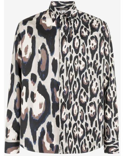 Roberto Cavalli Hemd aus baumwolle mit jaguar-print - Schwarz