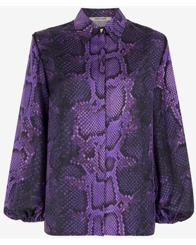 Roberto Cavalli Python-print Lace-up Silk Shirt - Purple