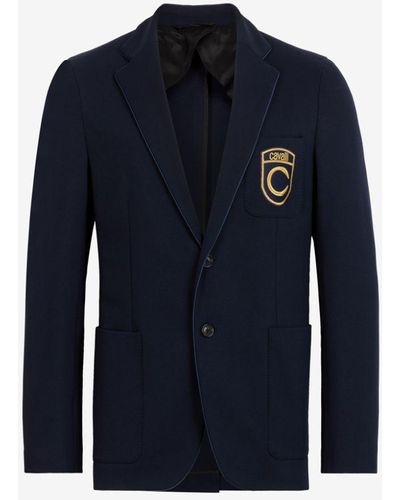 Roberto Cavalli Einreihiger blazer mit c logo-applikation - Blau