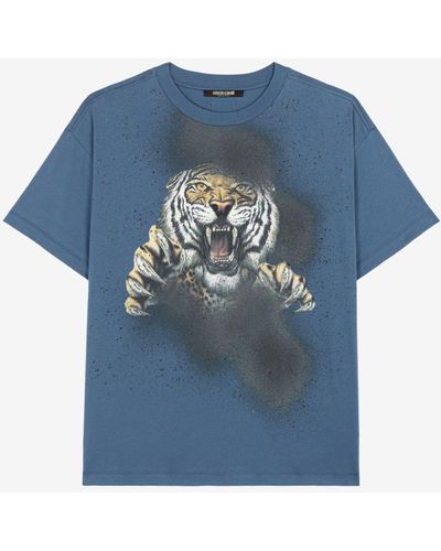 Roberto Cavalli Felix-print Cotton T-shirt - Blue