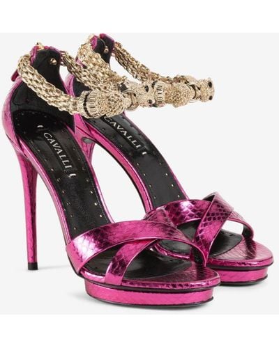 Roberto Cavalli Crystal-embellished Panther Head Sandals - Pink