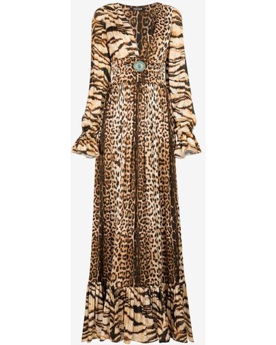 Roberto Cavalli Leopard-print V-neck Gown - Natural