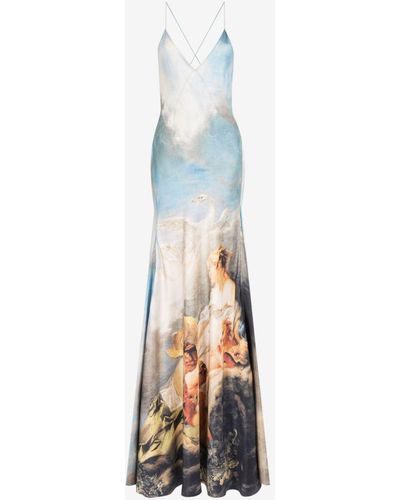 Roberto Cavalli Painting-print Silk Maxi Dress - White
