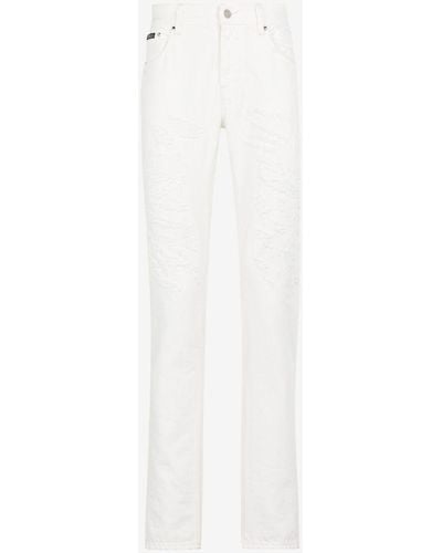 Roberto Cavalli Jeans mit animalischem patchwork-print und geradem bein - Weiß