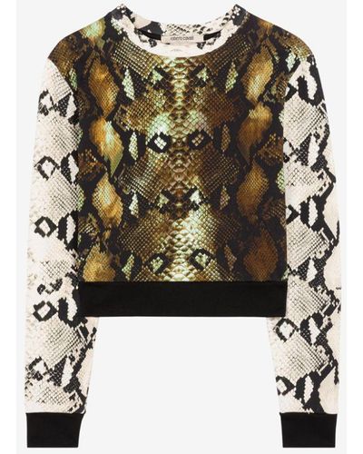 Roberto Cavalli Python-print Cotton Sweatshirt - Natural