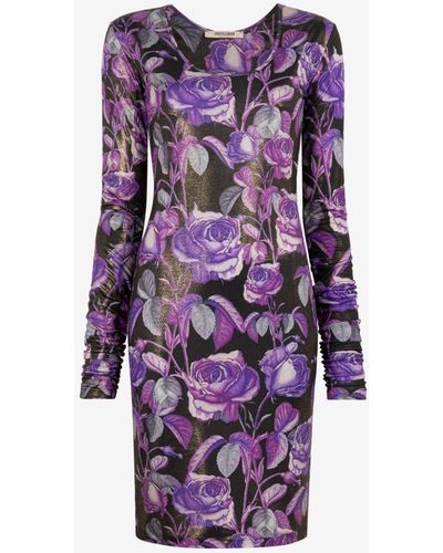 Roberto Cavalli Rose-print Dress - Purple