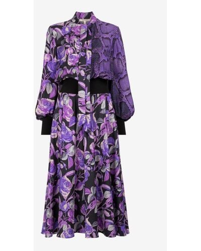 Roberto Cavalli Rose And Python-print Dress - Purple