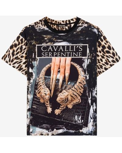 Roberto Cavalli Leopard-print Logo Cotton T-shirt - Black