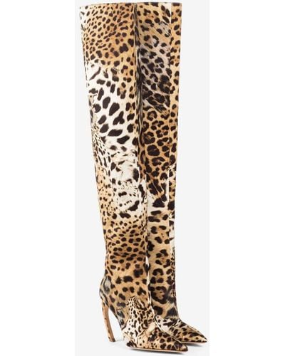Roberto Cavalli Jaguar-print Knee-high Boots - White