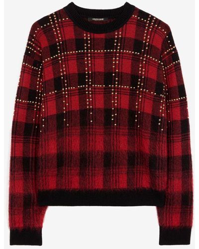 Roberto Cavalli Studded Tartan Jumper - Red