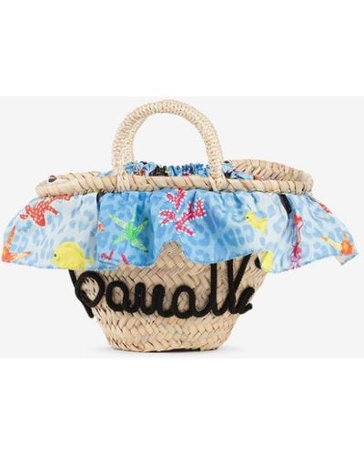 Roberto Cavalli Embroidered-logo Straw Bag - Blue