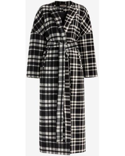 Roberto Cavalli Checked Belted Coat - Black