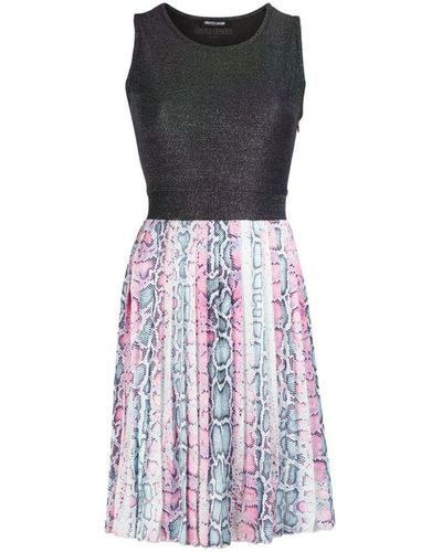 Roberto Cavalli Python-print Pleated Mini Dress - Multicolor