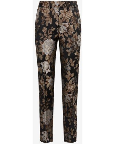 Roberto Cavalli Floral-brocade Slim-fit Pants - Black