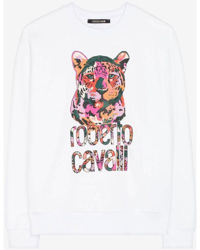 Roberto Cavalli Logo-print Cotton Sweatshirt - White