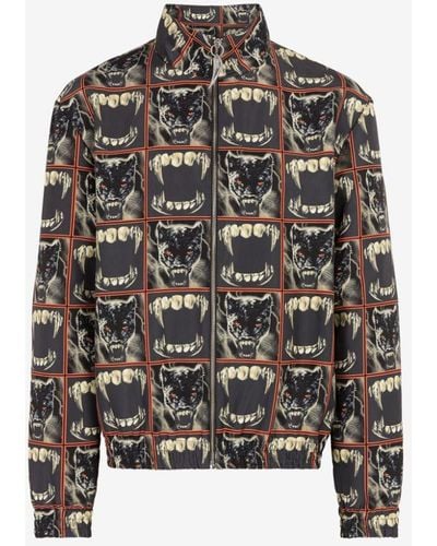 Roberto Cavalli Teeth And Panther-print Cotton Jacket - Black