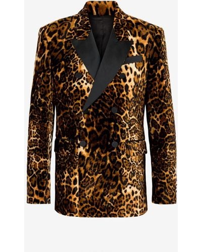 Roberto Cavalli Leopard-print Double-breasted Blazer - Natural