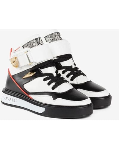 Roberto Cavalli Crystal-embellished Panther Head Hi-top Trainers - White