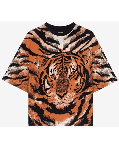 Roberto Cavalli Tiger-print Cotton T-shirt - Orange