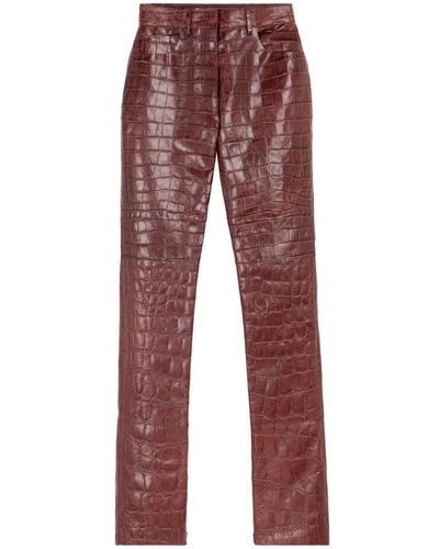 Roberto Cavalli Croc-embossed Leather Pants - Red