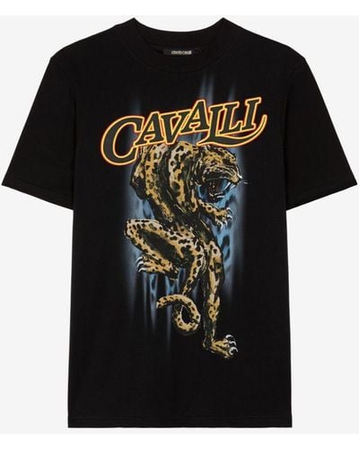 Roberto Cavalli T-shirt mit logo-applikation aus baumwolle - Schwarz