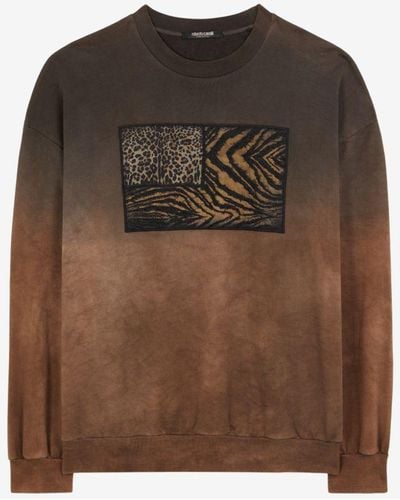 Roberto Cavalli Animalisches sweatshirt mit patchwork-print und applikationen - Braun