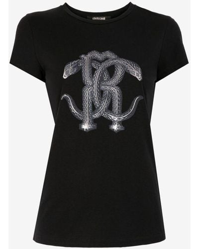 Roberto Cavalli T-shirt mit schlangen-print - Schwarz
