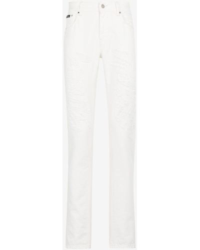 Roberto Cavalli Jeans mit animalischem patchwork-print und geradem bein - Weiß