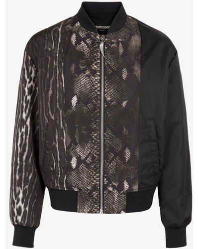 Roberto Cavalli Python And Ocelot-print Bomber Jacket - Black